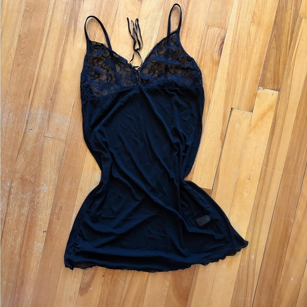 Vintage Black Sheer Slip Dress (M) - Picture 4 of 7